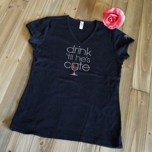 Black Rhinestone V-neck